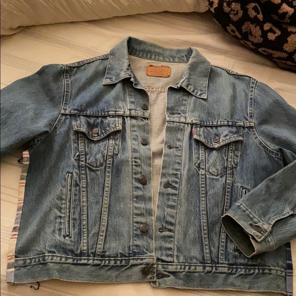 Levis denim jacket with custom plaid detail - Picture 1 of 5